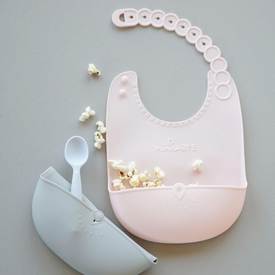 Miniware Roll & Lock bib (Set of 2) - Silicone Bib in Key Lime + Grey