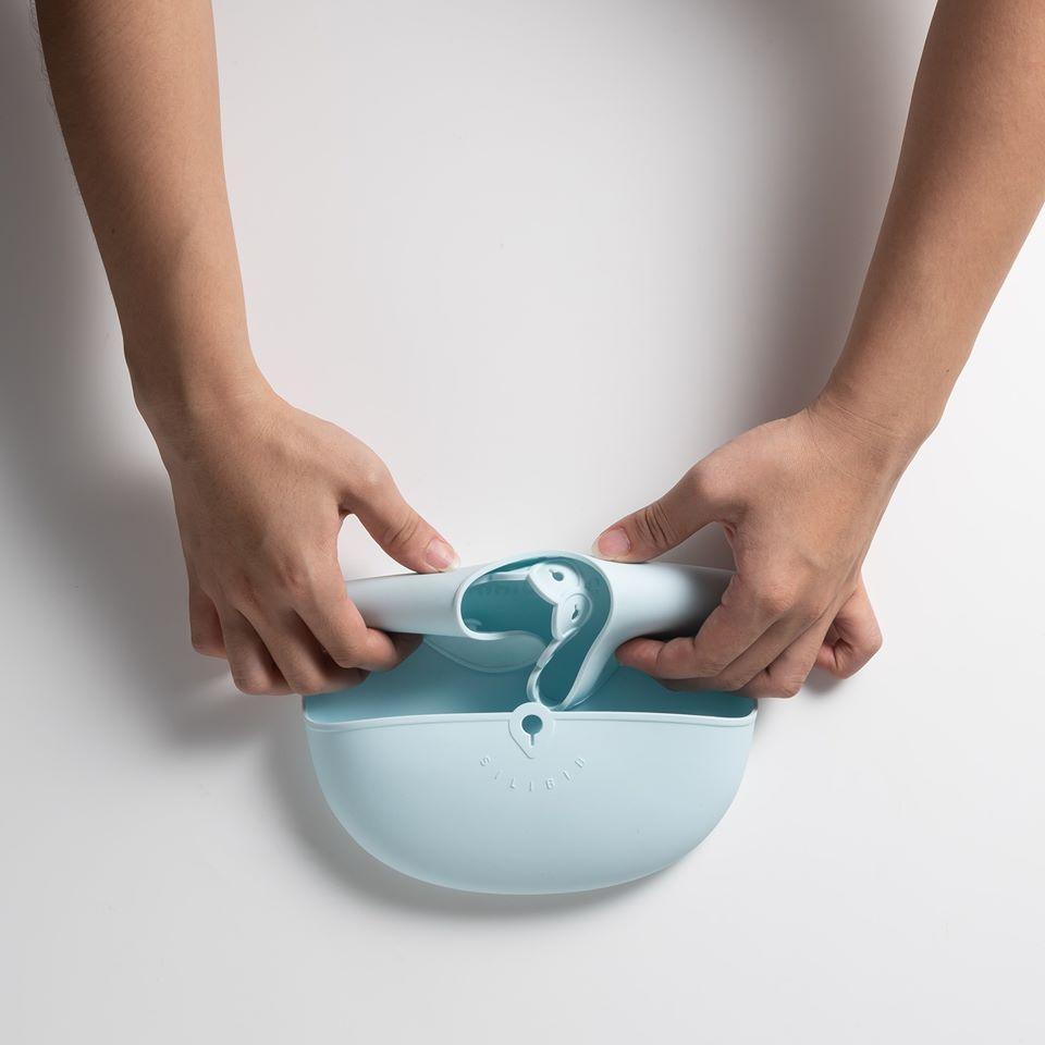 Miniware Roll & Lock bib (Set of 2) - Silicone Bib in Cotton Candy + Grey